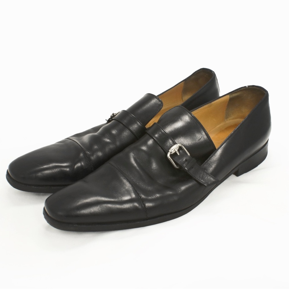 Vintage Gucci Pointed Square Toe Buckle Detail Black Leather Loafer Shoes